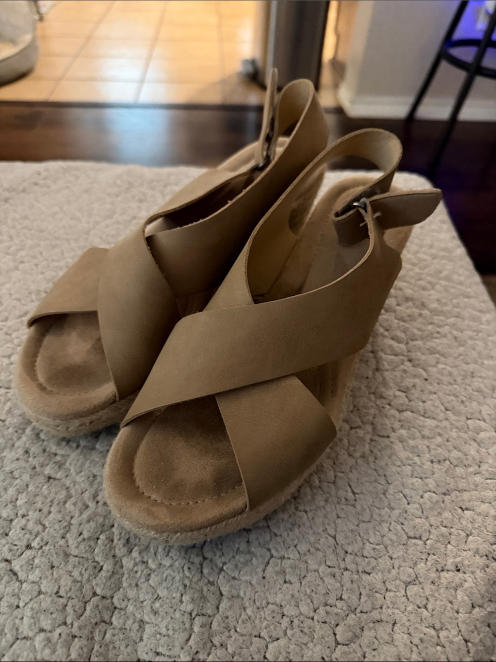 Women's Tan Crisscross Wedge Sandals